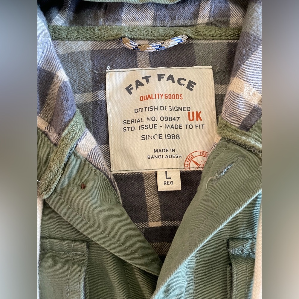 Fat Face Olive Hooded, Flannel-Lined Shirt Jacket - Picture 2 of 7
